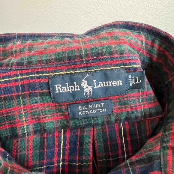Polo Ralph Lauren Red Tartan Plaid Button Down Big Shirt Men's L Vintage Cotton - Picture 6 of 6